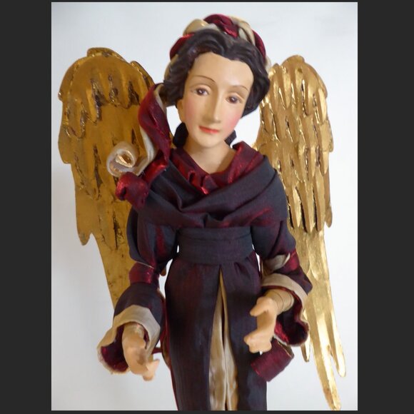 VINTAGE 19” CHRISTMAS ANGEL GOLD WINGS HOLIDAY FIGURE STATUE - Picture 2 of 11